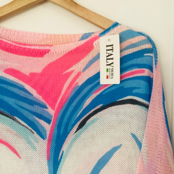 ITALY MODA sweater Dress XL Abstract Print Knit Tunic Mini Dress Dolman Sleeves - Picture 5 of 8